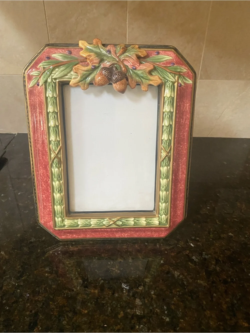 Fitz & Floyd Vintage Trompe l'Oeil Majolica Acorn Picture Frame